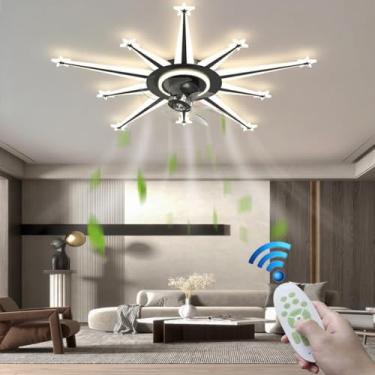 Imagem de Ventiladores de teto modernos com luzes e controle remoto, dimerizáveis, de perfil baixo, para instalação embutida, sem pás, com ajuste contínuo de temperatura de cor e 6 velocidades, motor