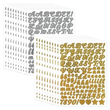 Imagem de 3040 peças, 20 folhas, adesivos com números de letras pequenas, adesivos autoadesivos de vinil à prova d'água, portas, placas, álbum de recortes (ouro + prata (estilo de escrita))