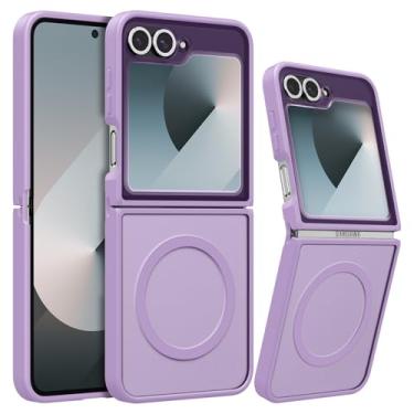 Imagem de RALEAVO Capa magnética forte para Samsung Galaxy Z Flip 7 FE/Z Flip 6 [compatível com Magsafe] Capa protetora fina à prova de choque com traseira rígida translúcida, roxo claro