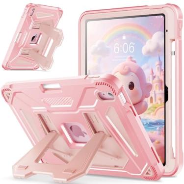 Imagem de INFILAND Capa infantil para iPad A16 11ª geração 11 polegadas (2025), iPad 10ª geração 10,9 polegadas (2022), capa protetora resistente à prova de choque com suporte duplo dobrável (rosa)