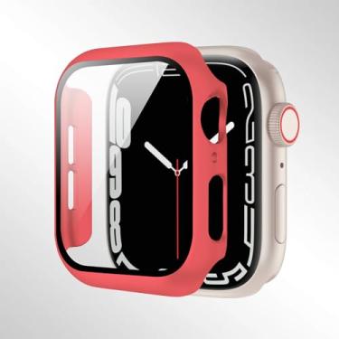 Imagem de Compatível com Apple Watch séries 10/9/8/7/6/5/4 40/41/44/45/42/46 mm, com um protetor de tela de vidro temperado e uma capa rígida de PC para proteção total. (Vermelho roscado, 46 mm(S10))