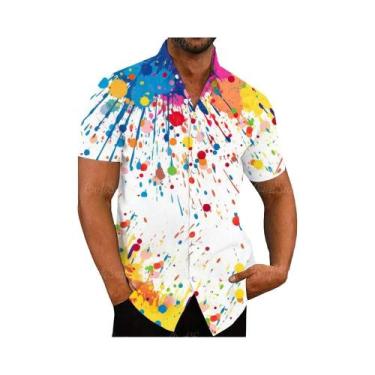 Imagem de Camisa Casual Vintage Havaiana Masculina Com Estampa Floral Arco-Íris 