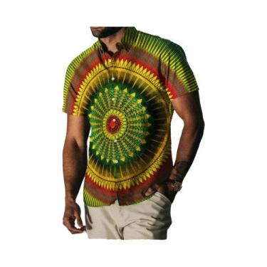 Imagem de Camisa Casual Vintage Havaiana Masculina Com Estampa Floral Arco-Íris 