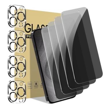 Imagem de Pacote com 4 protetores de tela de privacidade para iPhone 15 Pro Max [6,7 polegadas] + pacote com 4 protetores de lente de câmera com moldura de instalação, compatível com ilha dinâmica, vidro