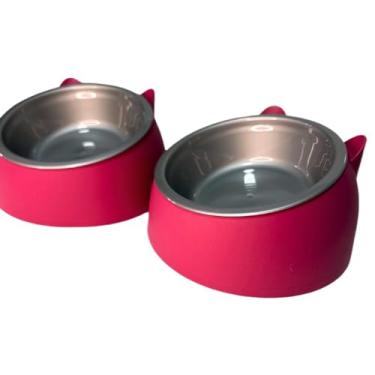 Imagem de Comedouro Elevado Cachorro Gato Bebedouro Ração Água 250ml Orelha Fofo Luxo Unidade e Kit Com 2 Exquisitamente Trabalhado e Esteticamente Agradável Leve (2,Rosa)