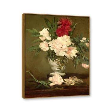 Imagem de NHLDZYH Moldura de teca. Impressão de flores vintage rústica, arte de parede em tela emoldurada floral clássica, decoração de cozinha de fazenda, pronto para pendurar. B56. 40 x 50 cm