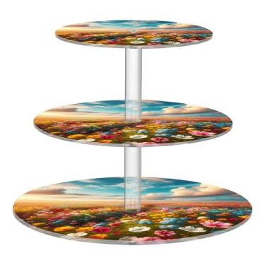 Imagem de Flores de primavera, paisagem marítima, 3 camadas, suporte de cupcake para festa, copo de bolo, decoração de mesa de casamento, sobremesa, chá, servir, comida, catering