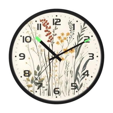 Imagem de SEHANY Relógio de parede elegante com flores silvestres silencioso, sem tique-taque, operado por bateria, controle de som, luz noturna, relógios de parede para sala de estar, cozinha, quarto