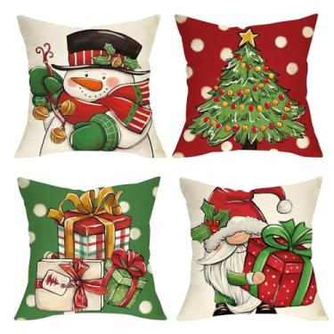Imagem de RUPOFUZA Capas de almofada de Natal 45,7 x 45,7 cm Conjunto de 4 almofadas decorativas de Natal de Papai Noel/boneco de neve para decoração de sofá de inverno para decoração de sofá de casa