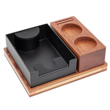 Imagem de Estação de café expresso 2 em 1 e caixa destacável para café 51-54/58 mm, suporte de portafilter de madeira natural, organizador de acessórios com pés de silicone antiderrapante para bancada, bar