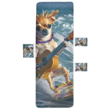 Imagem de Linda capa de cadeira para espreguiçadeira de cachorro surfando, toalha de praia, piscina, com bolsos, espreguiçadeira de piscina costeira, 203 x 76 cm
