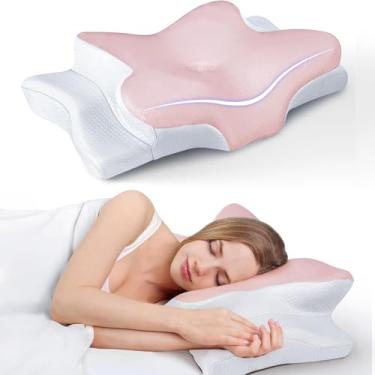 Imagem de Travesseiro Ergonômica de Alívio de Dor no Pescoço com Memória, Ajustável e Resfriamento, Travesseiro Ortopédico para Dormir de Costas, Lado ou Barriga - Conforto, Suporte e Bem-estar (Rosa)