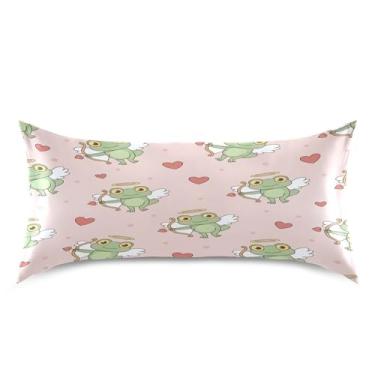 Imagem de Blueangle Fronha de cetim refrescante para cabelo e pele, capa de almofada cupido sapo verde, tamanho king 50,8 x 101,6 cm com fecho de envelope (68)