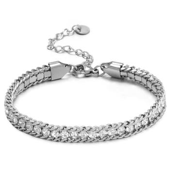 Imagem de KLSURPRISE2 Pulseiras de tênis femininas – Pulseira elegante de elos cubanos com banhado a ouro 18 k 3 mm, pulseiras de ouro de zircônia cúbica empilháveis, joias modernas, presentes de casamento e