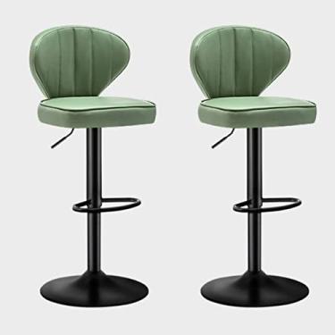 Imagem de Bancos de bar, Bancos de Bar Giratórios, Banqueta com Encosto, Bar de Cozinha, Conjunto de 2 Cadeiras de Bar, Banqueta de Café da Manhã para Cozinha, Banco Ajustável em Altura, Verde