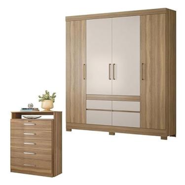 Imagem de Cômoda Triunfo e Guarda Roupa Casal Bilbao Amêndola Off White - Demóbile