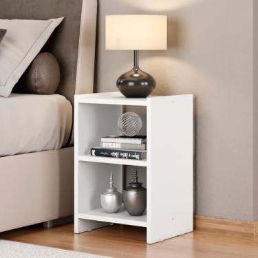Imagem de Mesa de Cabeceira Pequena 30x45cm - Criado Mudo Compacto com Prateleira, Ideal para Quartos com Pouco Espaço(Branco)