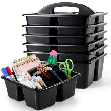 Imagem de Pacote com 6 suportes para sala de aula com alça organizadora de plástico para armazenamento com 3 compartimentos, caixa de armazenamento portátil para lápis, giz de cera, marcador, casa, escritório