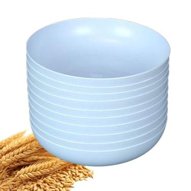 Imagem de YuanQ Pacote com 10 pratos de salada redondos profundos de 14,5 cm, pratos de cozinha reutilizáveis para lanche ou salada, lava-louças e micro-ondas, pratos de jantar leves e inquebráveis (azul)