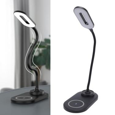 Imagem de POCREATION Luminária de Mesa LED Com Carregamento Sem Fio e USB 15W para Celular 5W para Fones Braço Ajustável 360° Cuidado Com Os Olhos para Home Office Estudo (Preta)