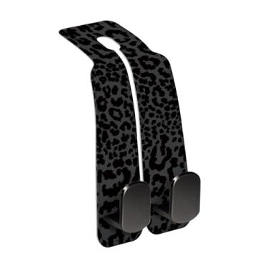 Imagem de AXBSAKDI Gancho de encosto de cabeça para banco de carro, gancho de metal duplo de couro premium, organizador de armazenamento para bolsa de pano, acessórios internos de carro, leopardo preto de luxo