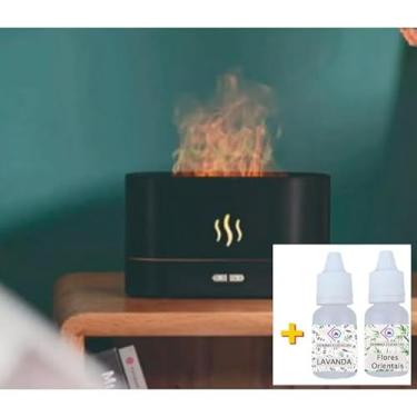 Imagem de Difusor De Óleos Essencial E Umidificador De Ar 2 Em 1 Com 7 Cores Chama -180ml-Difusor De Aroma E Ambiente(701-PRETO)