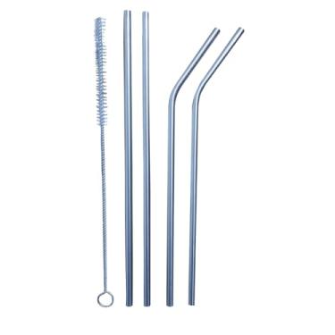 Imagem de Canudos Reutilizáveis de Aço Inoxidável, 4 Peças com Escova de Limpeza, 20 cm, 6 mm Diâmetro, Curvo e Reto