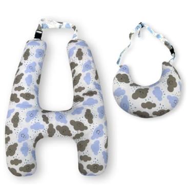 Imagem de Travesseiro de Viagem em Formato H com Almofada de Pescoço – Fibra Siliconada – Infantil e Adulto(NUVENZINHA AZUL)