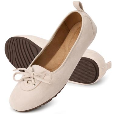 Imagem de Ecetana Sapatilhas de balé femininas: bico redondo elegante confortável mocassim dobrável com cadarço 2025, Bege, 40