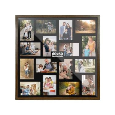 Imagem de Quadro Multifotos 16 Fotos 10x15 – Painel Decorativo de Parede 60x60cm com Moldura em Madeira, Ideal para Sala e Quarto(Tabaco)