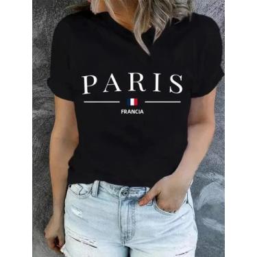 Imagem de Camiseta Feminina com Estampa Paris - Manga Curta e Gola Redonda - Ide