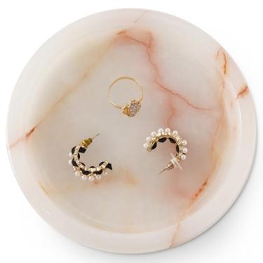 Imagem de SPESHSTONES Bandeja de joias de mármore, suporte de pedra ônix branca feita à mão para anel, colar, brinco e organizador de perfume - Prato decorativo para decoração vintage