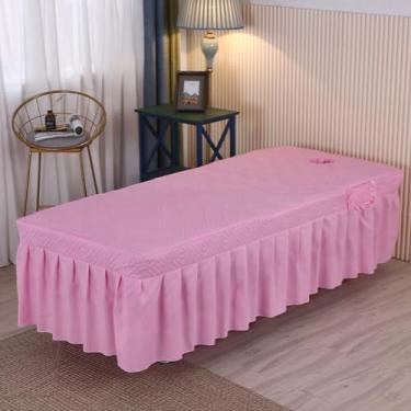 Imagem de Lençol de mesa de massagem, simples, cor sólida, acolchoado, massagem, confortável, respirável, spa, massagem, salão de beleza, salão, salão, pele, fumigação, roupa de cama de spa ajustada, rosa, 70 x