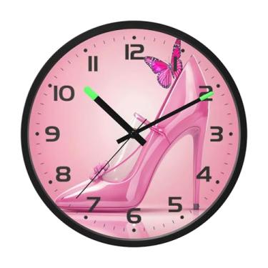 Imagem de SEHANY Relógio de parede de salto alto rosa moderno, silencioso, sem tique-taque, operado por bateria, controle de som, luz noturna, relógios de parede para sala de estar, cozinha, quarto, escritório