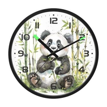 Imagem de SEHANY Bonito relógio de parede panda silencioso sem tique-taque relógio redondo operado por bateria 30 cm controle de som luz noturna relógios de parede para sala de estar, cozinha, quarto
