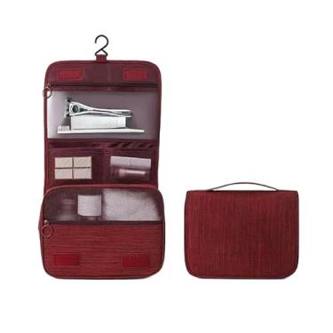 Imagem de Necessaire Organizadora Dobrável com Gancho – Bolsa Portátil Feminina para Viagem, Higiene Pessoal e Maquiagem(Vermelho)