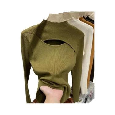 Imagem de Suéter Feminino De Tricô Justo Para Outono/Inverno, Manga Longa, Casua