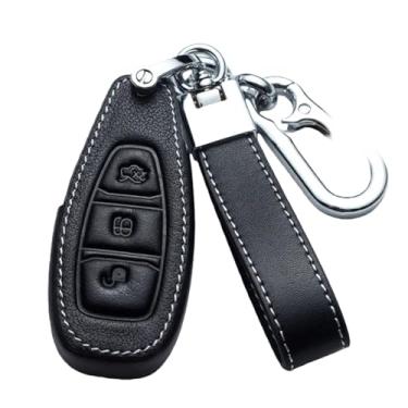 Imagem de Capa de couro para chave remota de carro compatível com Ford Fiesta Focus 3 4 ST Mondeo Ecosport Kuga Ranger C-Max S-Max Acessórios para chaveiro automotivo(B-Black)