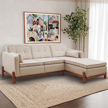 Imagem de Sofá Tiê 3 Lugares com Chaise Lado Esquerdo 218cm em Linho Cabecasa Madeiramadeira Bege