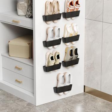 Imagem de DegMongee Pacote com 7 sapateiras montadas na parede com tiras adesivas, suporte para pendurar para economizar espaço, prateleiras para pendurar sem broca, ideal para trailers, campistas, porta ou