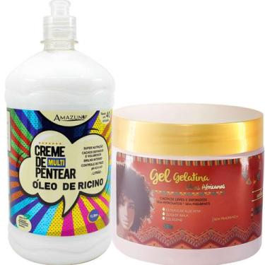 Imagem de Kit Definição Gelatina -Creme para Pentear 1L Óleo de Rícino - Amazun