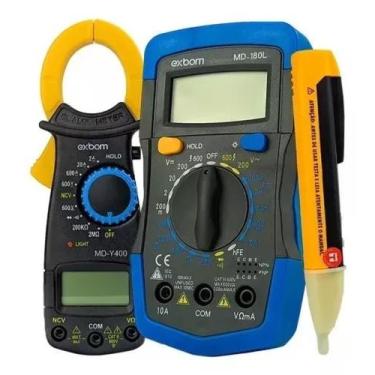 Imagem de Kit Multímetro Digital + Caneta Tensão + Alicate Amperímetro - EXBOM