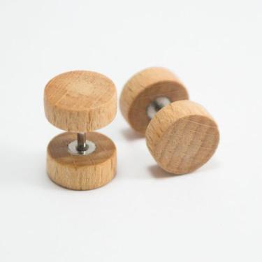 Imagem de Brinco Masculino Falso Alargador de Madeira e Aço 10mm - PAR - Code