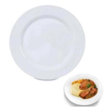 Imagem de Kit Jogo 12 Pratos Raso Redondo Em Melamina Branco  28 cm - Bestfer