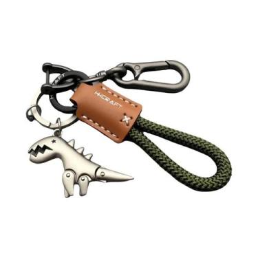 Imagem de Chaveiro De Dinossauro Premium Em Couro Trançado E Metal Para Motocicl