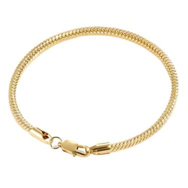 Imagem de Pulseira feminina banhada a ouro 18 K, pulseira de elos de 3 mm, comprimento ajustável, design clássico, 17.5mm, Aço de titânio, Sem Pedra Preciosa