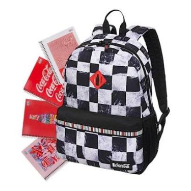 Imagem de Mochila Coca Cola Brush Xadrez + Caderno Sortido-Unissex