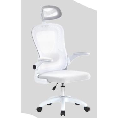 Imagem de Cadeira de Escritório Ergonômica Giratória Ajustável com Encosto de Cabeça, Apoio de Braços, Branca