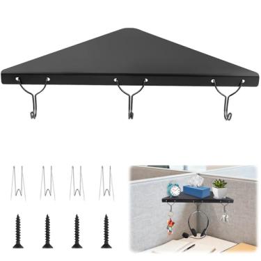 Imagem de Fardtry Prateleira de canto de escritório com 3 ganchos, organizador de canto de cubículo de metal de 42 cm, suporte de prateleira suspensa triangular para paredes de tecido ou madeira