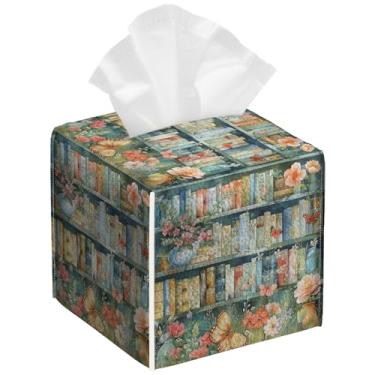 Imagem de Pacote com 2 caixas de lenços de flores com borboleta floral quadrada de couro PU suporte organizador de papel facial à prova d'água para banheiro, cozinha, casa, escritório, carro